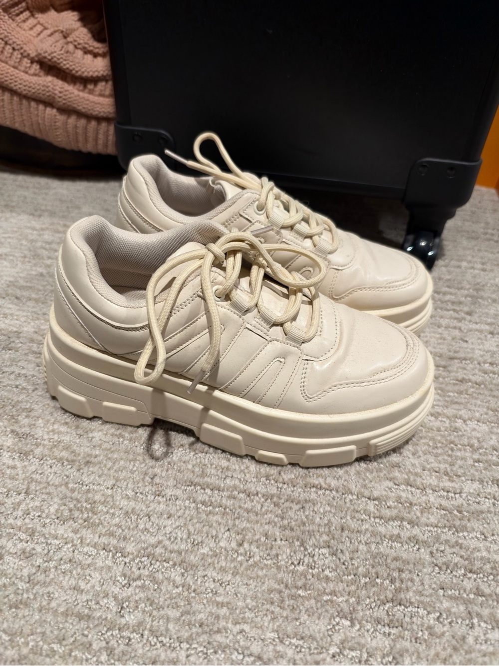 Women's Cream Chunky Platform Lace-Up Sneakers